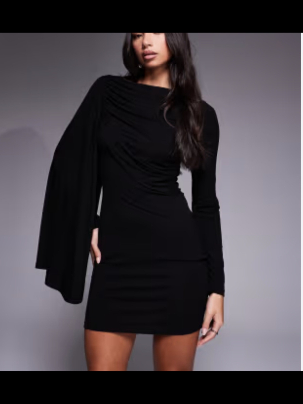 Norma Kamali Black One-Sleeve Draped Mini Dress